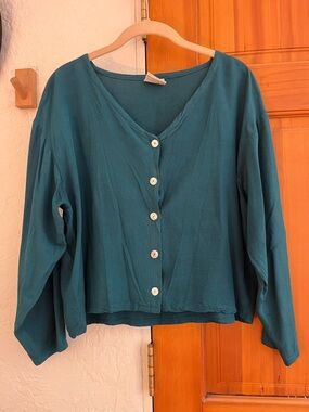 Vintage Teal Cropped Blouse
